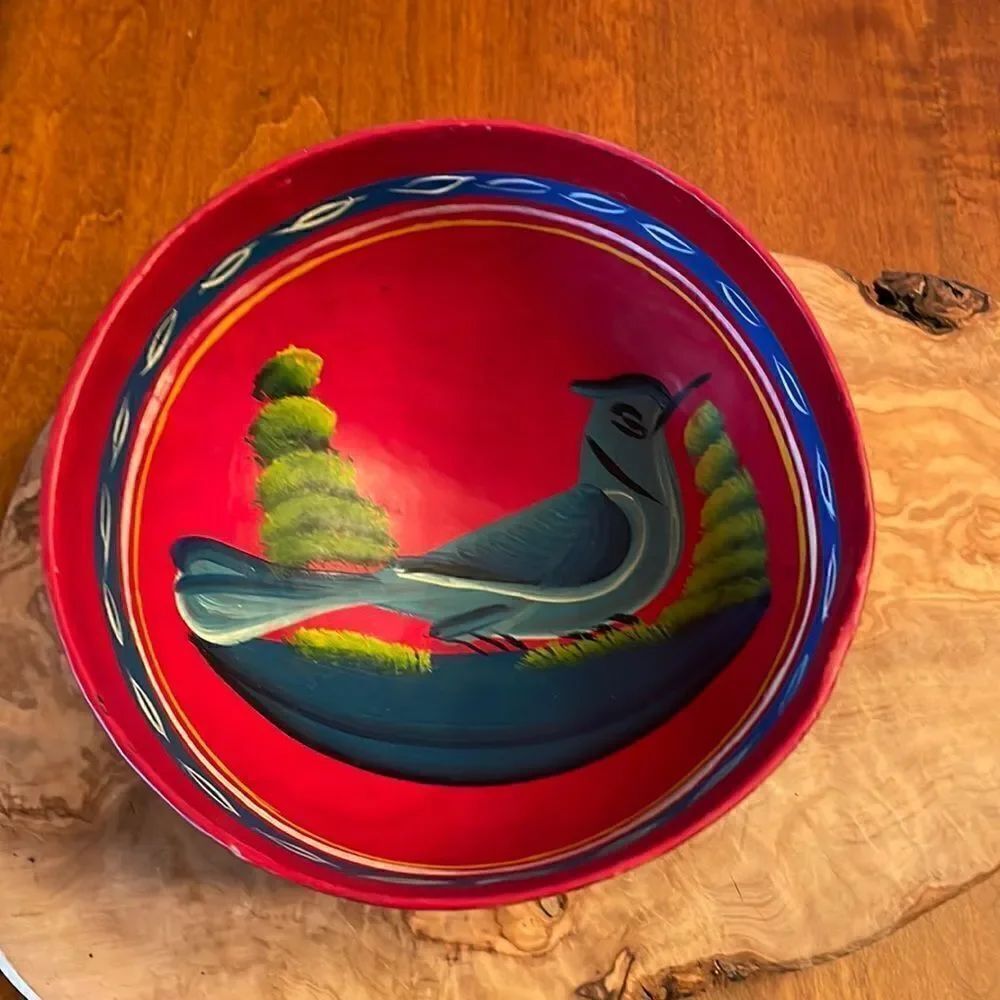 Vintage Hand Painted Mexican Folk Art Gourd Bowl